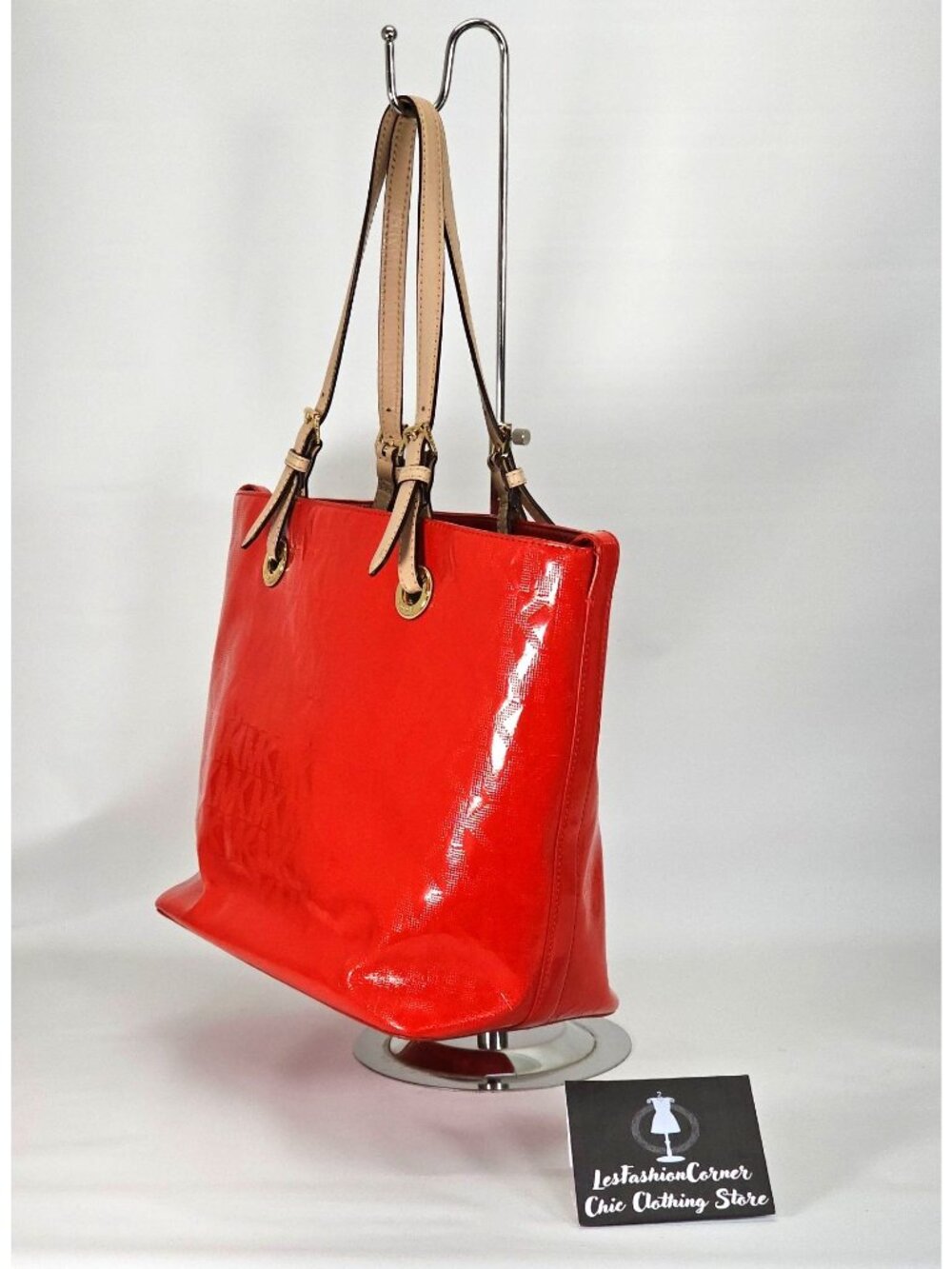 Michael Kors Women's Red Leather Jet Set Mirror Metallic Patent Tote Large 1794 - Picture 3 of 16